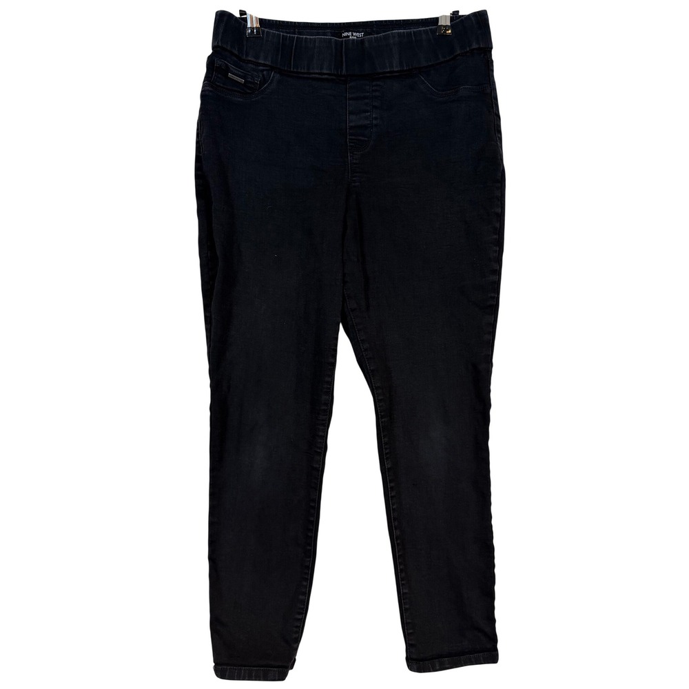 Nine West Heidi Pull On Skinny Crop Jeans Womens 8 Black Stretch Denim Leggings‎